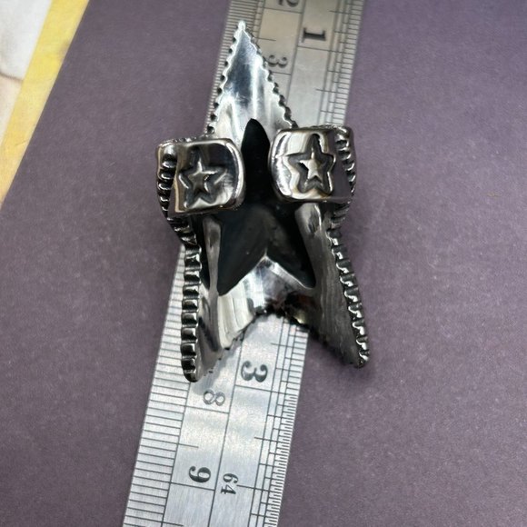 Huge Impressive Steel Rock Star Silver Black Statement Ring Punk Size 9 - Picture 5 of 5